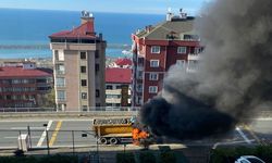 Trabzon'da taş kamyonu yangını korkuttu