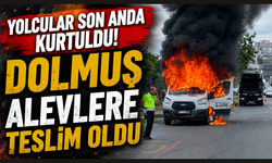 Alevler içindeki dolmuşta faciadan dönüldü