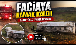 Yakıt yüklü tanker devrildi,sürücü hurdaya dönen araçta sıkıştı