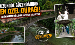 Uzungöl yolundaki tarihi köprüye turist akını! Arap ziyaretçiler hayran kalıyor