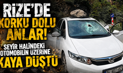 Çamlıhemşin'de korkutan kaza! Yamaçtan kopan kaya aracı ezdi
