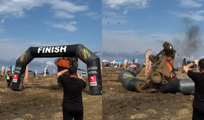 Finish çizgisini takla atarak geçtiler