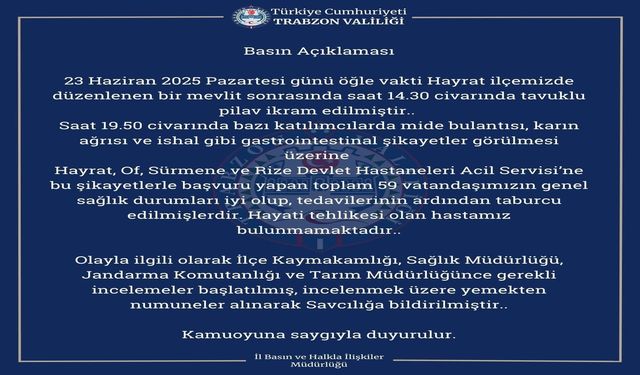 Trabzon'da Tavuklu Pilav Zehirlenme Vakası