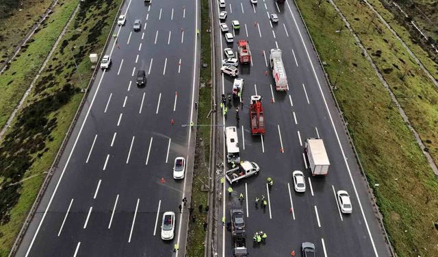 Kuzey Marmara Otoyolu'nda 1 polisin şehit olduğu kaza yeri havadan görüntülendi