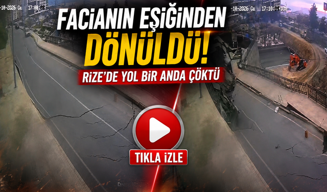 Yol bir anda yok oldu! Rize'de çökme anı kamerada