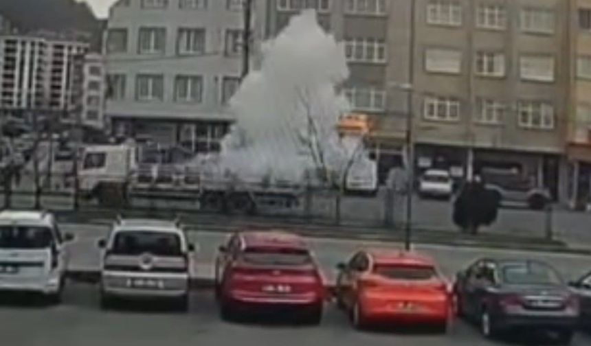 Trabzon'da seyir halindeki tüp kamyonunda korkutan patlama