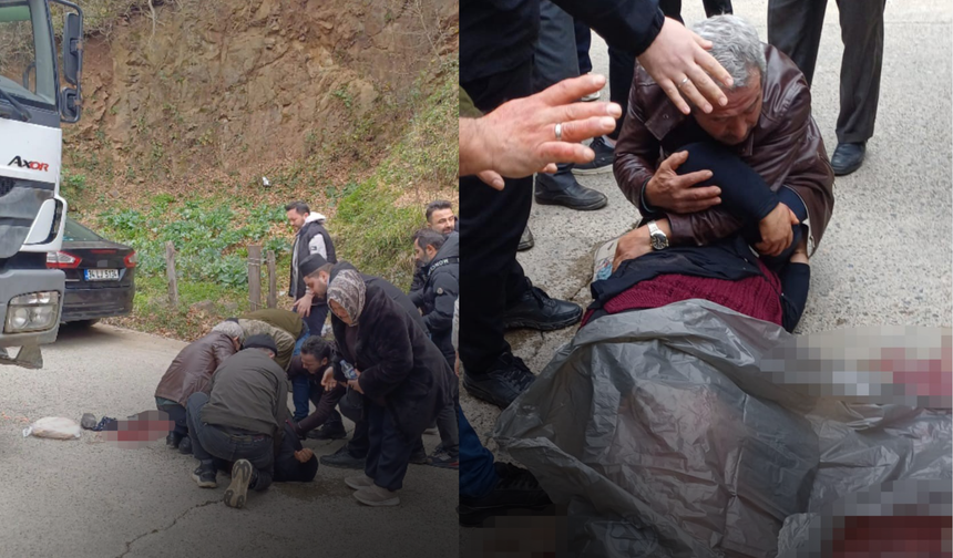 Trabzon plakalı hafriyat kamyonu cenaze törenine katılan kadına çarptı