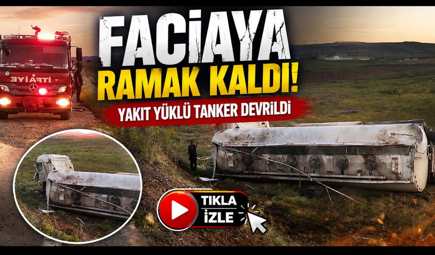 Yakıt yüklü tanker devrildi,sürücü hurdaya dönen araçta sıkıştı