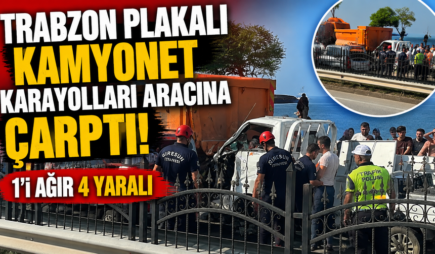 Trabzon plakalı kamyonet karayolları aracına arkadan çarptı!