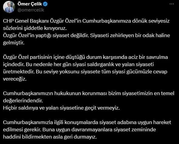 Ak Parti Sozcusu Celik Ozgur Ozelin Cumhurbaskanimiza Donuk Seviyesiz Sozlerini Siddetle Kiniyoruz 20250813 A W516980