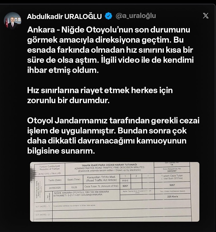 📌 Ankara Niğde Otoyolu’nda 225 Kilometre Hızla Sınırı Aşan Ulaştırma Ve Altyapı Bakanı Abdulk (1)